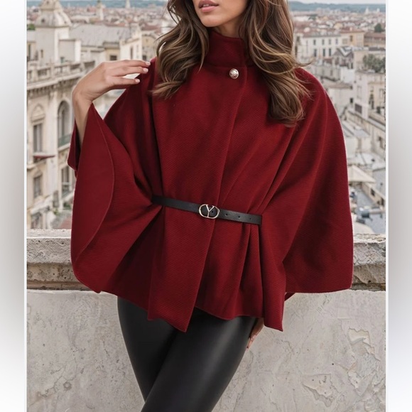 ShopEvelynne Jackets & Blazers - ShopEvelynne Deep Red Cape with Belt